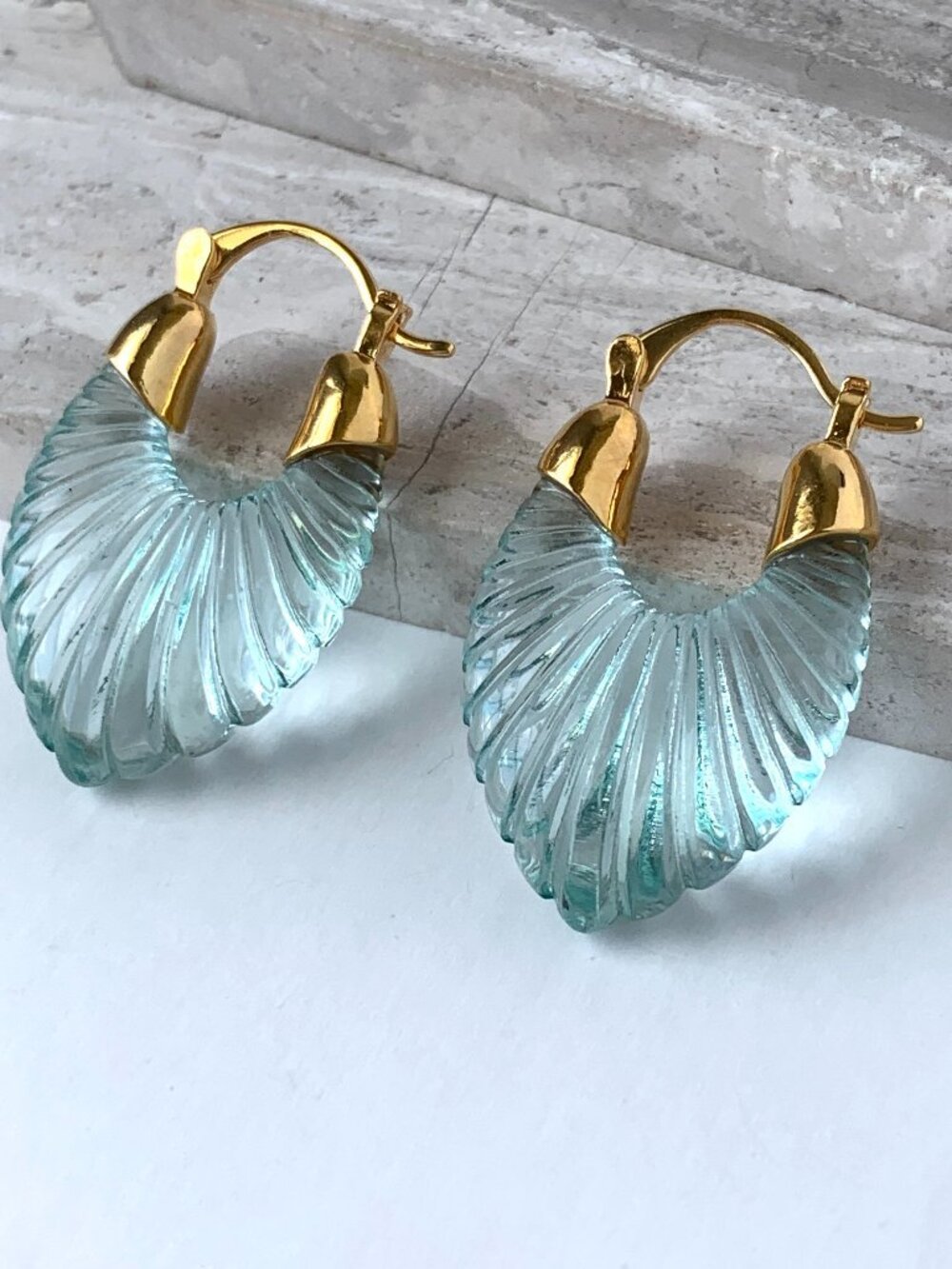 NEW Anthropologie Scalloped Green resin Hoop Earrings